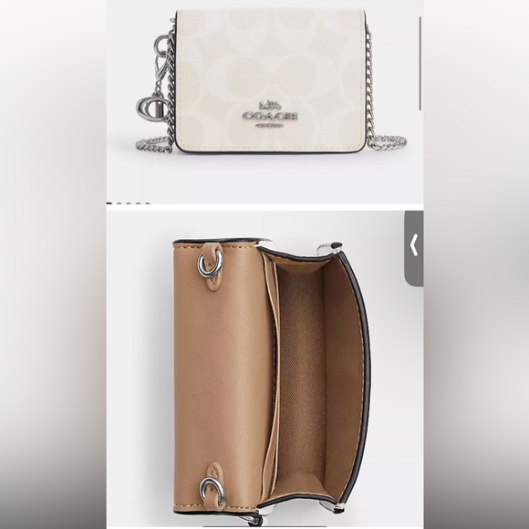 NWT COACH Boxed Mini Wallet On A Chain In Signature Canvas white & silver - Picture 3 of 5